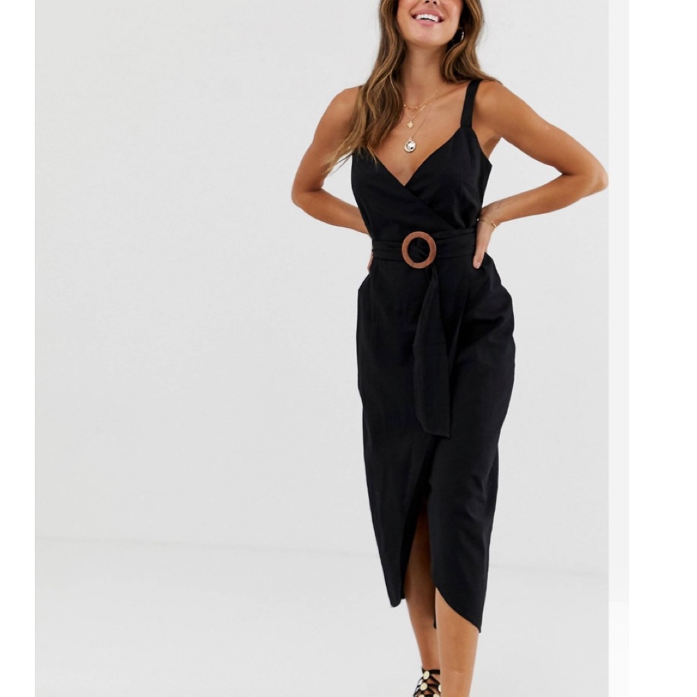 Black midi dress with belt